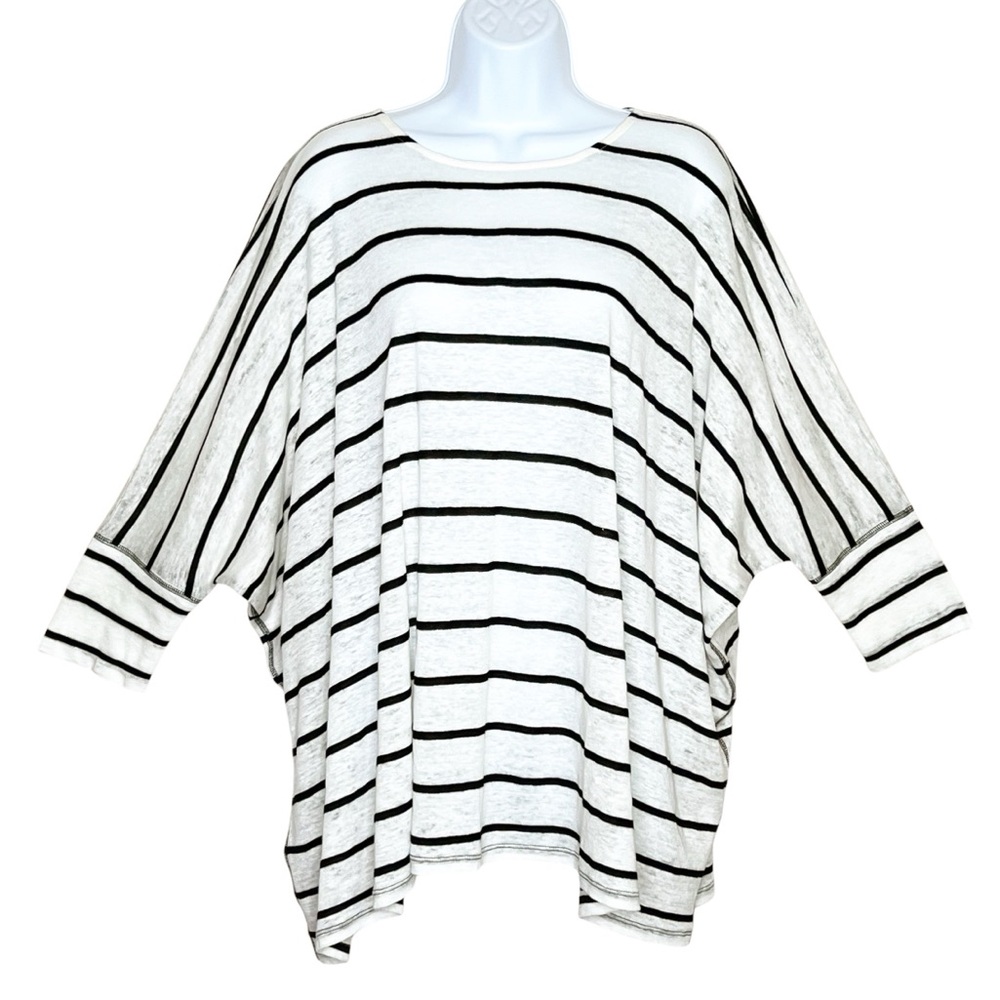 Alice + Olivia Patti Oversize Linen Blend Slub Tee S White Black Striped Slouchy